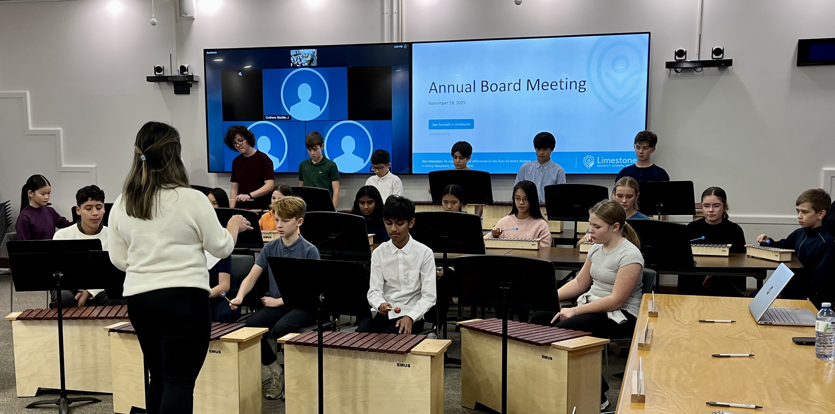 Calvin Park PS Students Performing in LDSB Boardroom for 2026 Annual Board Meeting